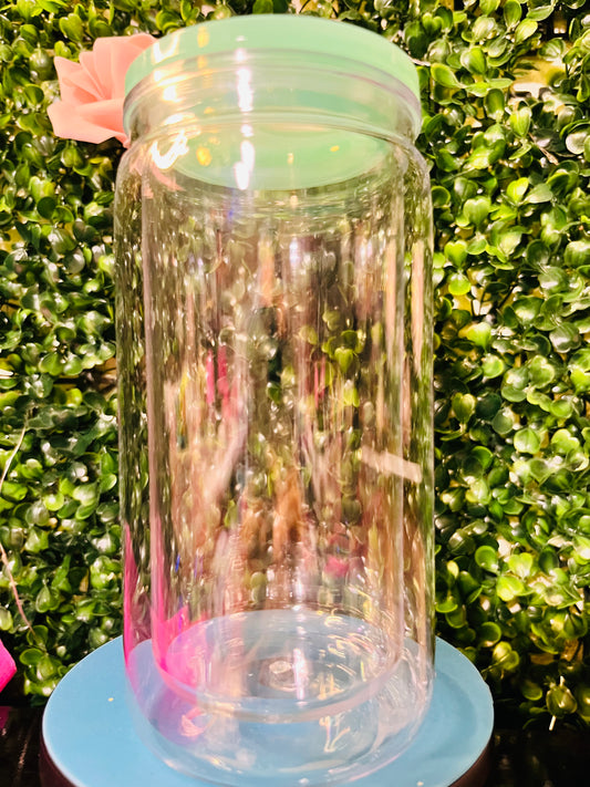 16 oz Acrylic double wall w/mint lid & straw