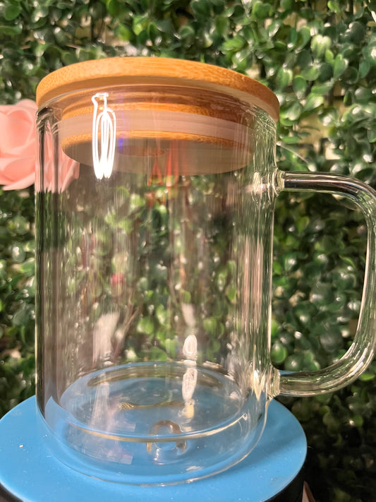 15 oz Glass double wall w/ handle mug