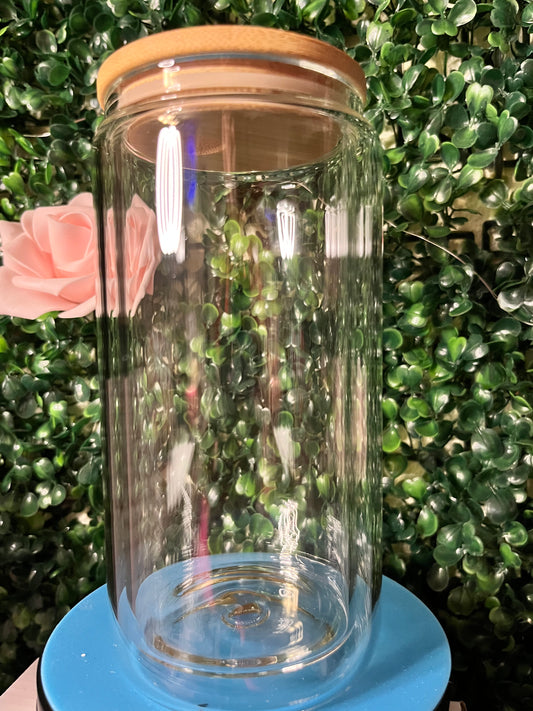 16 oz Glass double wall tumbler w bamboo lids