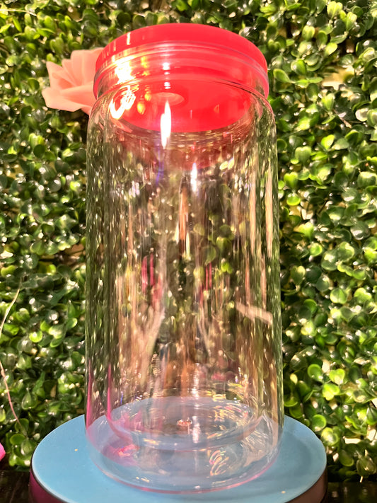 16 oz Acrylic double wall w/ dark pink lid & straw